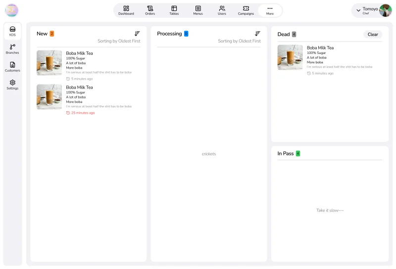 KDS Screen and Columns