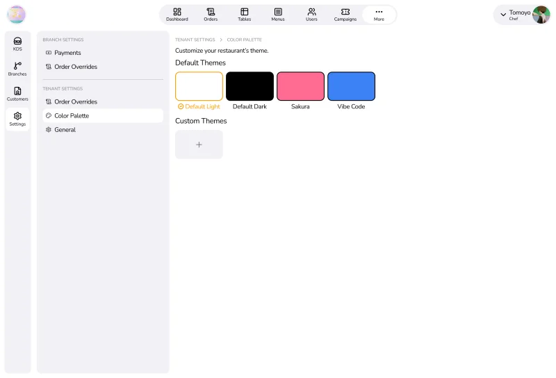 Settings panel allowing color customizations